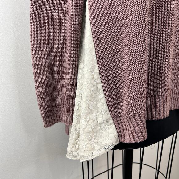 LOGO Lori Goldstein Purple Cotton Blend Asymmetric Sweater w/ Lace Godets Size M - Picture 3 of 9